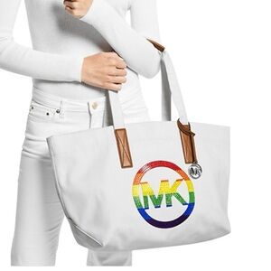 Michael Michael Kors PRIDE Large Embellished Logo Canvas Tote and Matching Pouch